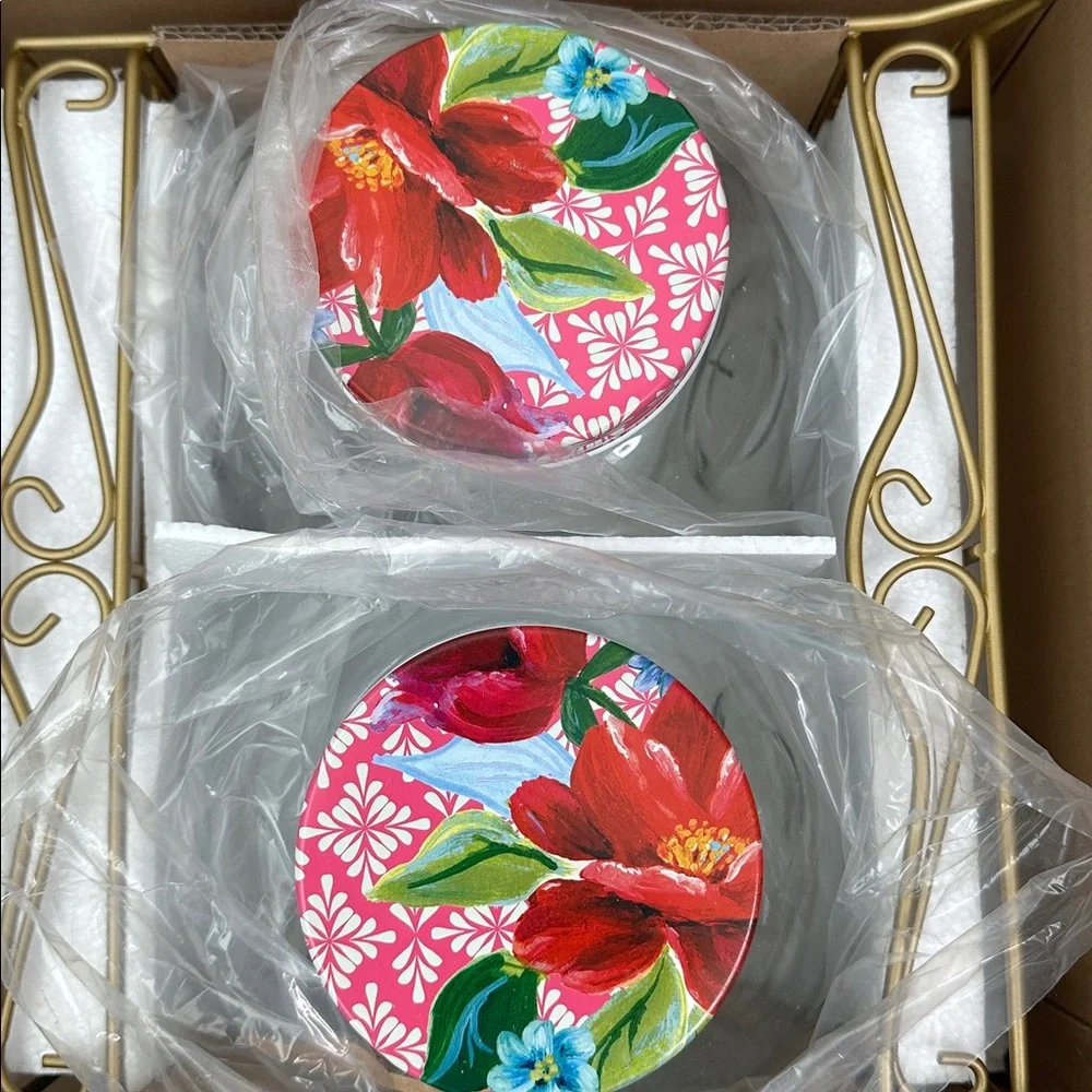 RARE! The Pioneer Woman Floral Medley Glass‎ Storage Jars with Metal Rack